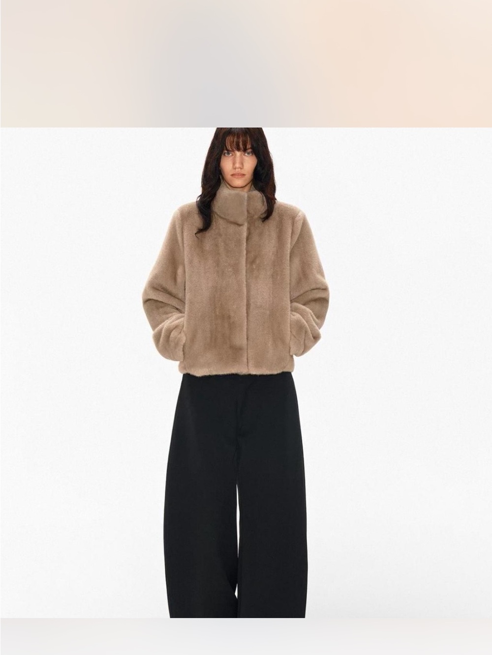 Women's Faux-Fur Short Jacket in Light Taupe